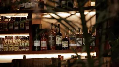 a shelf filled with lots of bottles of alcohol at Jabulani Private Villas in Arusha