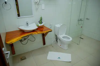 a bathroom with a sink and a toilet at Greenside Hotel in Arusha