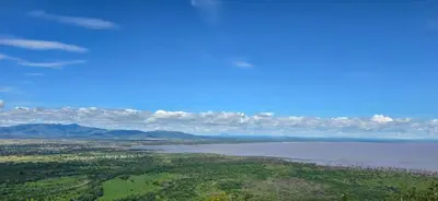 an aerial view of a large body of water at Panorama Safari Camp in Mto wa Mbu