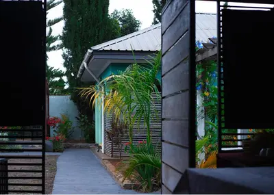 a walkway leading to a house with plants at Ngorongoro Villa and Restaurant in Karatu