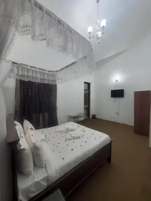 a bedroom with a white bed with a canopy at NGORONGORO CORRIDOR LODGE Karatu in Karatu