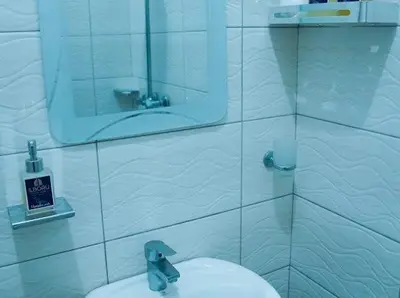 a bathroom with a sink and a mirror and a toilet at ILBORU HAVEN HOMEs in Arusha