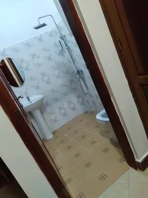a bathroom with a toilet and a sink at Ellyz Home Stay in Moshi