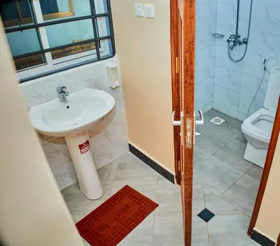 a bathroom with a sink and a toilet at Arusha Serene Apartments in Arusha