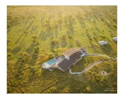 an overhead view of a house in a field at Salinero Serengeti in Ututwa