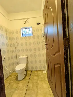 a bathroom with a toilet and a window at Fly Africa Village in Arusha