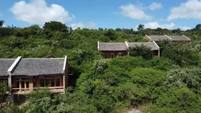 an aerial view of a house in the trees at Mamadunia Safari Lodge in Karatu