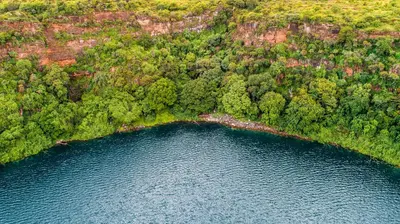 an aerial view of a forest and a lake at KILEMAKYARO Mt LODGE in Uru