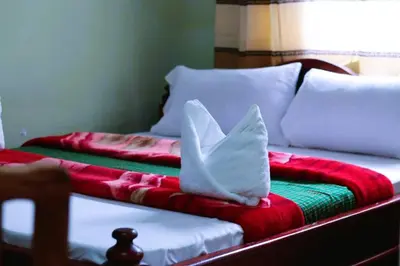 a bed with two pillows on top of it at Bamboo Savannah in Arusha