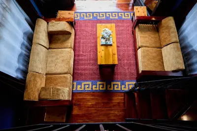 an overhead view of a room with a table and chairs at Shamba Lodge Cabin X in Arusha