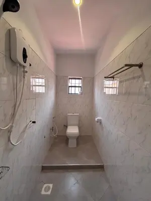 a white bathroom with a toilet and a shower at Amora Homestay and Safaris in Karatu