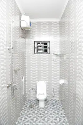 a white bathroom with a toilet and a shower at Diamond Delight Boutique Hotels in Moshi