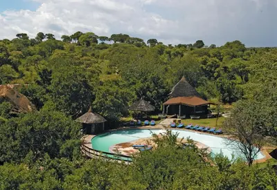 an overhead view of a swimming pool at a resort at Tarangire Sopa Lodge in Madege