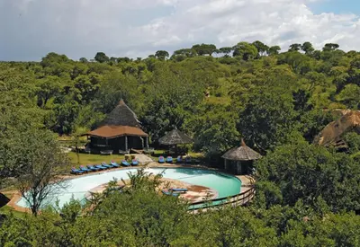 an overhead view of a swimming pool at a resort at Tarangire Sopa Lodge in Madege