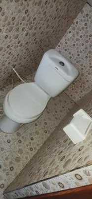 a white toilet in a bathroom with a wall at Lambatini Homestays & Lodges in Arusha