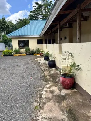 a building with several potted plants in front of it at Arusha Centre Rooms in Arusha