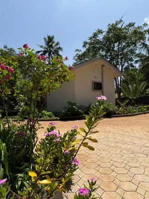 a house with flowers in front of a brick yard at Malaika Oasis in Moshi