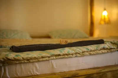 a bedroom with two beds and a light on a lamp at Hakuna in Arusha