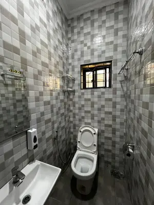 a bathroom with a toilet and a sink at Hadraj Clocktower Studio Apt in Arusha