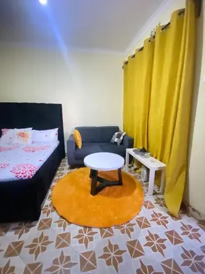 a living room with a couch and a table at Comfort studio apartment in Arusha