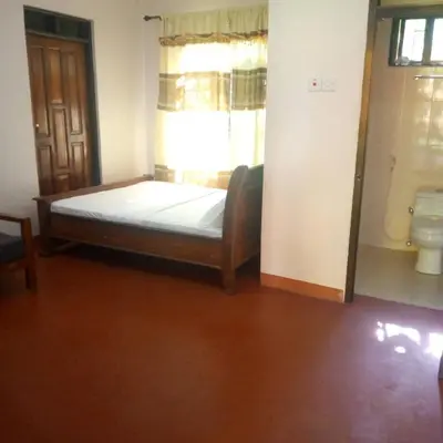 a bedroom with a bed and a toilet at Forest Side Homestay in Moshi