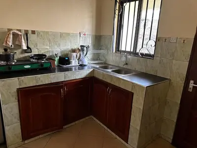 a kitchen with a sink and a counter top at Vicol luxe stay in Arusha