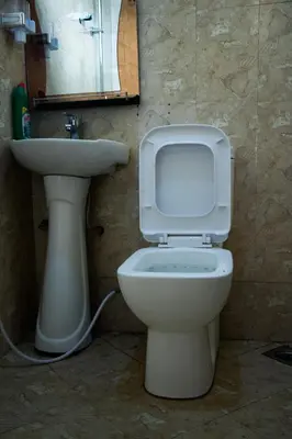 a bathroom with a white toilet and a sink at MSOVI Nest in Arusha