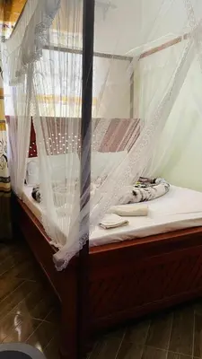 a bed with mosquito netting on top of it at R Kelly Tanzania in Arusha