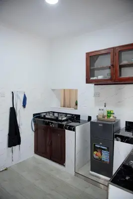 a kitchen with a stove top oven in a room at Earth Villas in Arusha