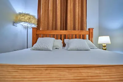 a bedroom with a bed with two pillows at Favourites home-English breakfast in Arusha