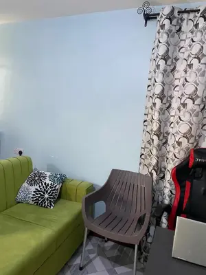 a living room with a green couch and a chair at MSF BACHELOR PAd in Arusha