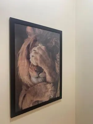 a painting of a lion on a wall at Emmalanta Homes in Arusha