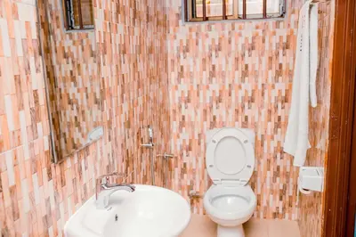 a bathroom with a toilet and a sink at Avek Home Stay Ngorongoro Room in Uru
