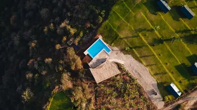 an overhead view of a house with a pool at Foot On Africa Safari Lodge in Mto wa Mbu