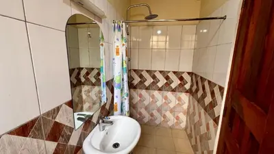 a bathroom with a sink and a shower at Runako Lodge in Arusha