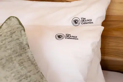 a pillow with the camera collection labels on it at Arusha Explorers Lodge in Themi