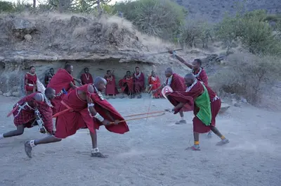 a group of men playing a game with a rope at Maasai Sacred Site - Africa Amini Life in Ngare Nanyuki