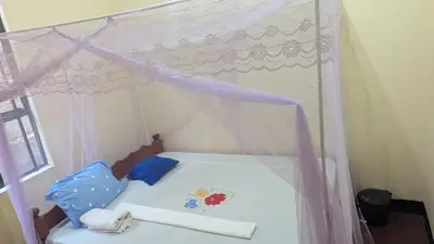 a bed with a canopy in a room at Lake natron Naibala Bed&Breakfast in Mtowabaga