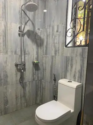 a bathroom with a toilet and a shower at Datogga Homestay in Kitumbeine