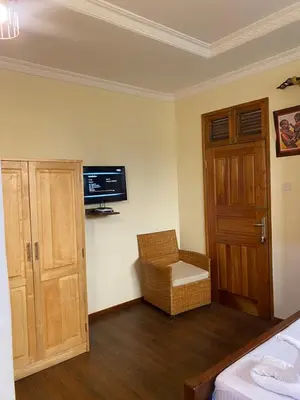 a bedroom with a bed and a tv on the wall at The Black Mamba in Arusha