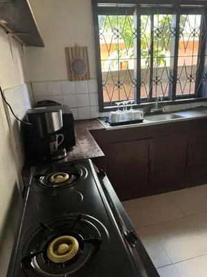 a kitchen with a black stove and a window at Njiro Rented 3 Bedroom House in Themi