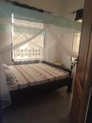 a bedroom with a canopy bed with a window at Nyumbani House in Mto wa Mbu