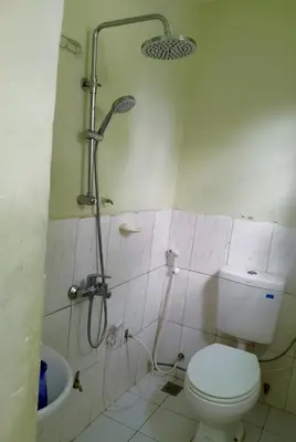 a bathroom with a shower with a toilet and a sink at Barrenjourney Africa in Arusha