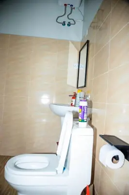 a bathroom with a toilet and a sink at FM Moshono Apartment in Arusha