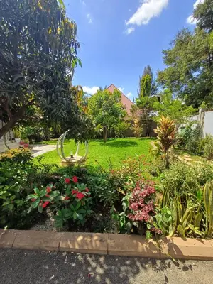 a garden with flowers and plants in a yard at Casabella stay in Arusha