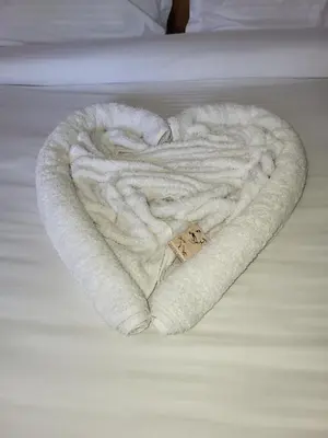 a white blanket in the shape of a heart at Jangwani Riverview Suits in Mto wa Mbu