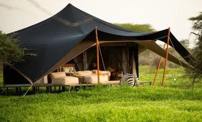a black tent in a field of green grass at Twende Africa Tours in Moshi