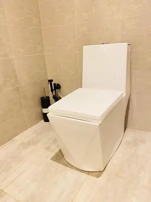 a bathroom with a white toilet in a room at Ellys home Arusha in Arusha