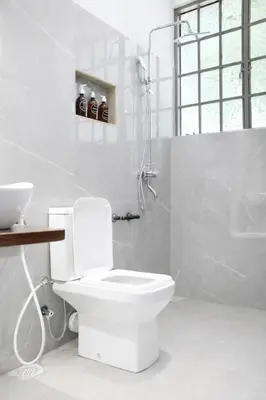 a white bathroom with a toilet and a shower at The Valley Retreat in Arusha