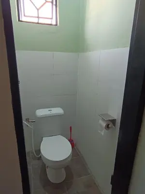 a bathroom with a white toilet and a window at Zebra Homestay in Mto wa Mbu
